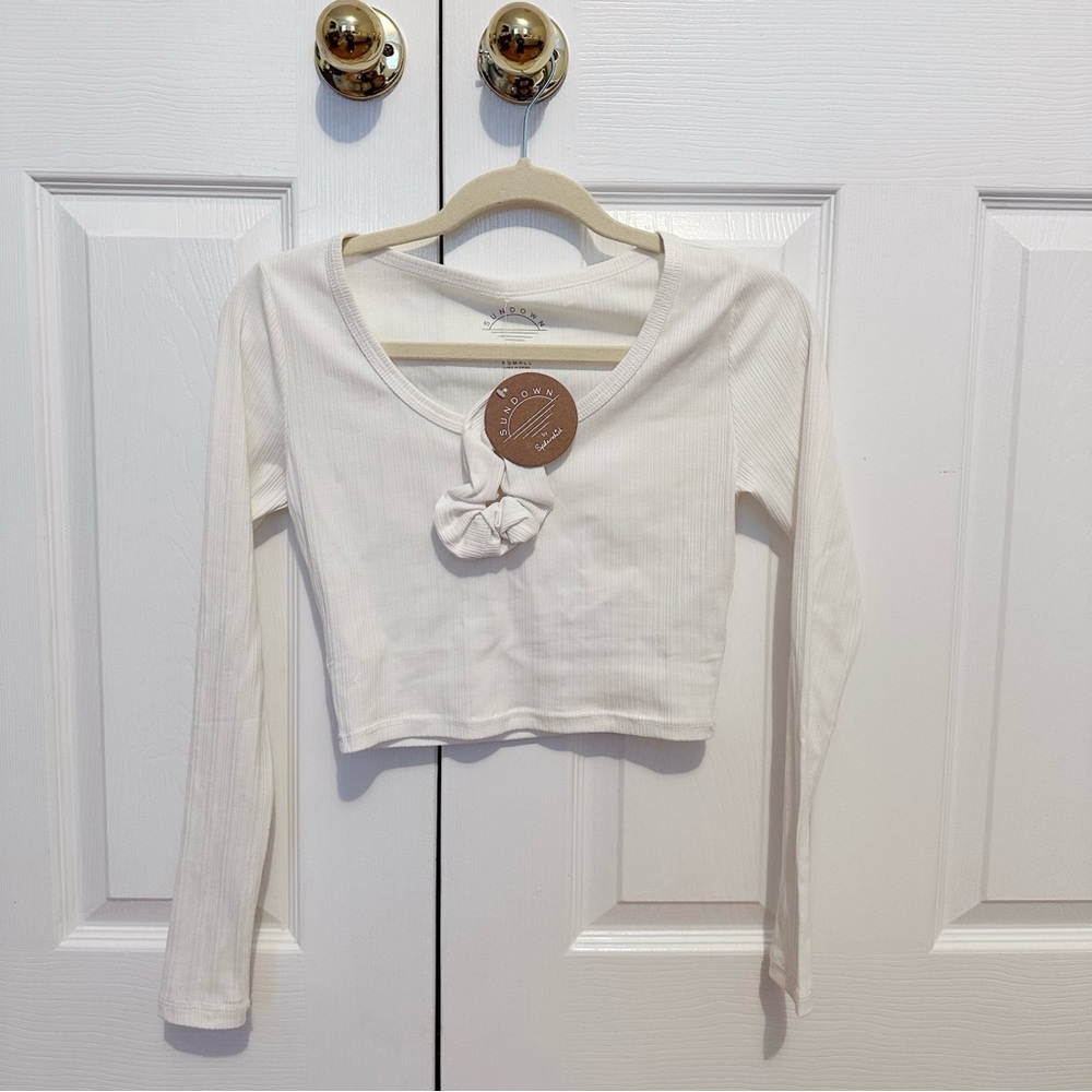 NWT Sundown by Splendid Cream Long Sleeve Ribbed Crop Top
